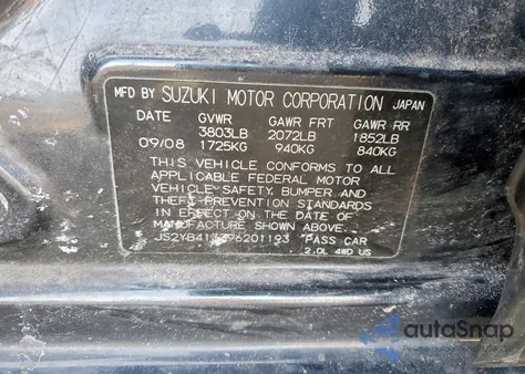 2009 Suzuki Sx4 Technology from USA, damaged, VIN JS2YB413396201193